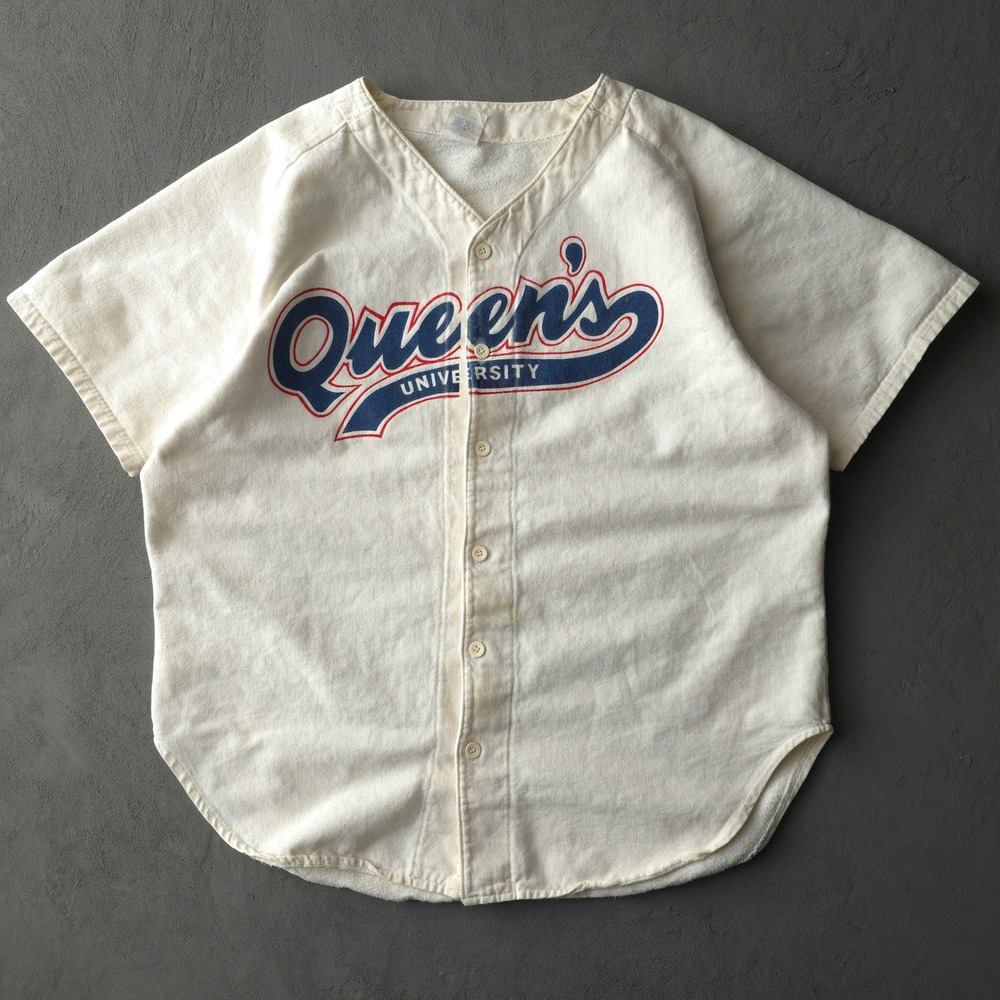 Vintage 90s Queen's University Cream Baseball Jersey XL Button Up Shirt